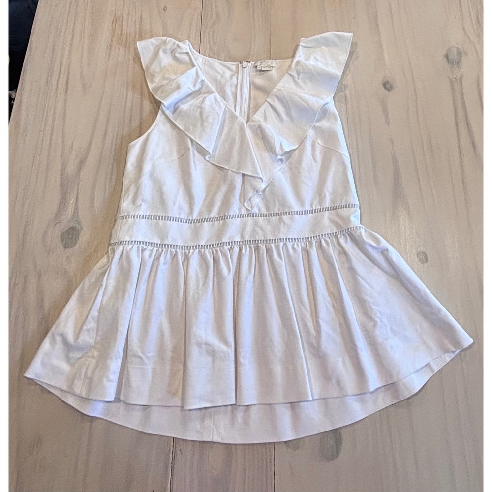 Kate Spade New York White Ruffle V-Neck Peplum Top Sleeveless Size 14 NJMU9053 - Picture 6 of 16